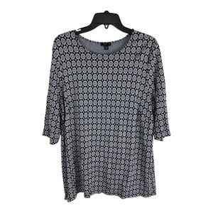 J Jill Womens Shirt Adult Size 2X Blue Medallion Short Sleeve Essential Casual